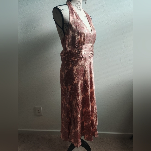 Ann Taylor LOFT 100% Silk semi-formal wedding guest pink halter maxi dress_10 - Picture 8 of 13